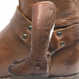 Frye Boots. Philip Harness Tall in Cognac